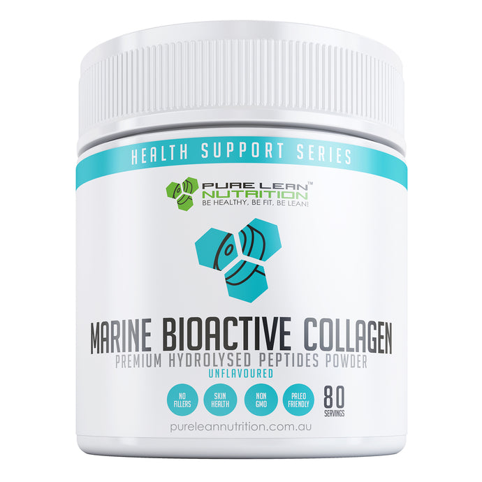 Container of Pure Lean Nutrition Marine Bioactive Collagen on a white background