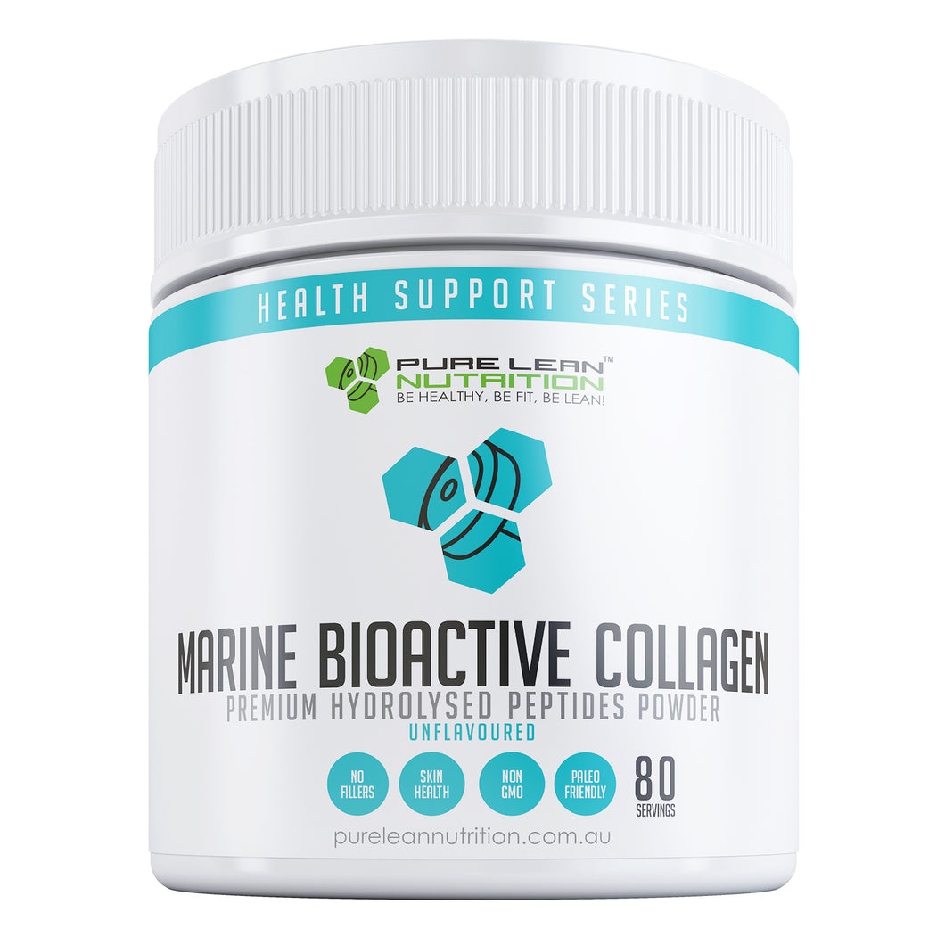Container of Pure Lean Nutrition Marine Bioactive Collagen on a white background